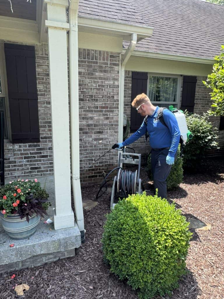 Mori Pest Control technician applying an exterior treatment